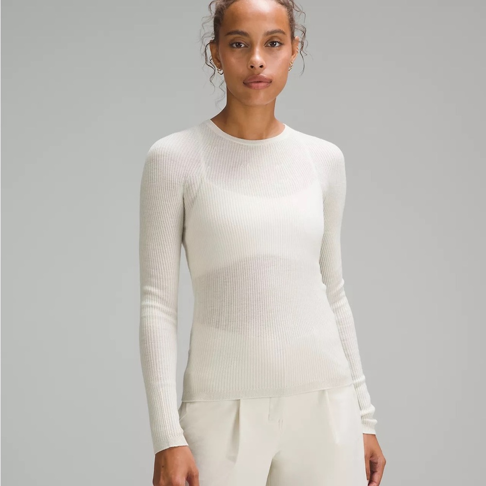 NWT Ribbed Wool-Silk-Blend Light Sweater BONE size S - Picture 1 of 7